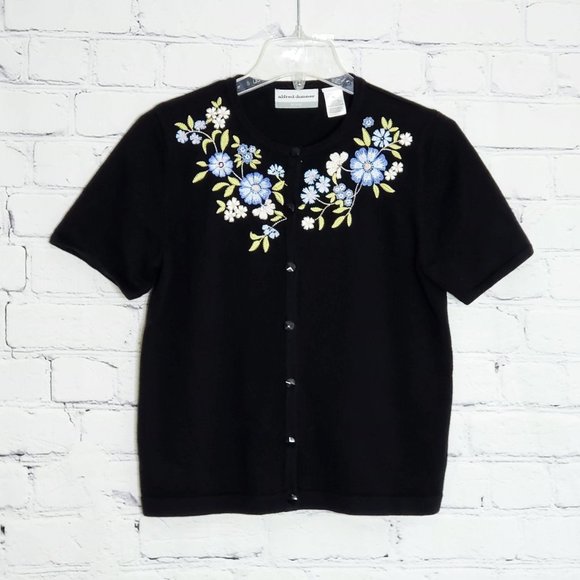Alfred Dunner Sweaters - ALFRED DUNNER Short Sleeve Embroidered Cardigan PL